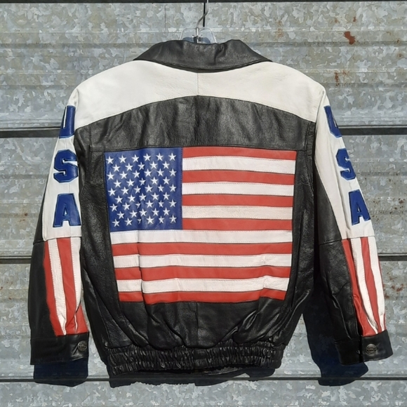 VINTAGE 90's USA Flag Leather Motorbike Jacket (unisex) - Picture 11 of 17